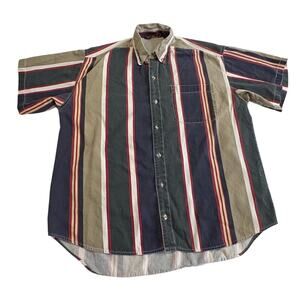 VIntage 90s Y2K Striped Button Down Green Blue Mens Large Cotton Western Rodeo